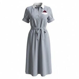 NWT Schrader Sport Shirt Dress 12P Blue White Seersucker Striped Preppy Vintage